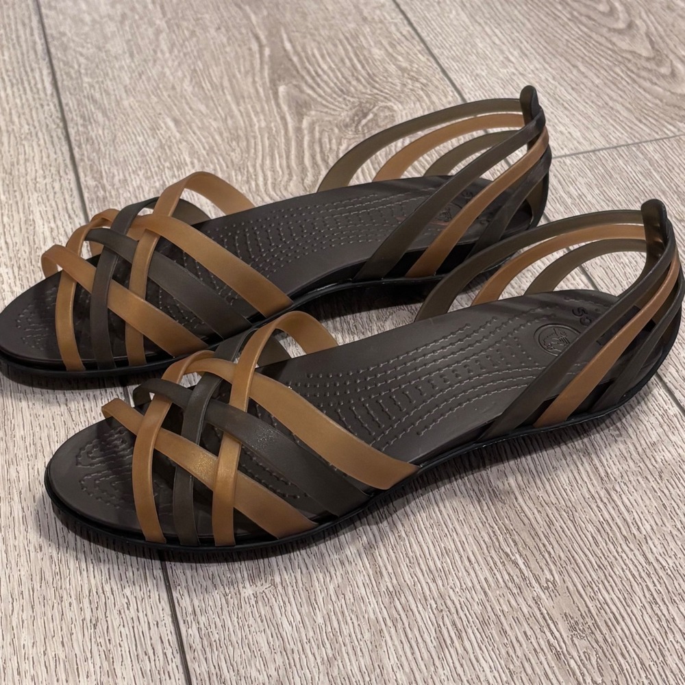 Crocs Isabella Strappy Sandals Womens 9 Brown Bronze Huarache Jelly Flat Shoes